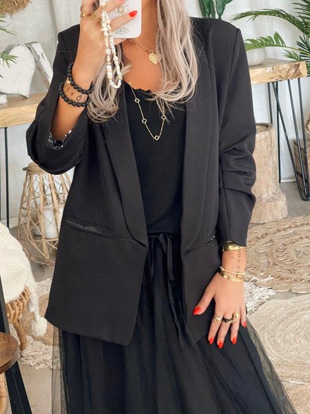 

Lapel Collar Loose Urban Blazer, Black, Blazers