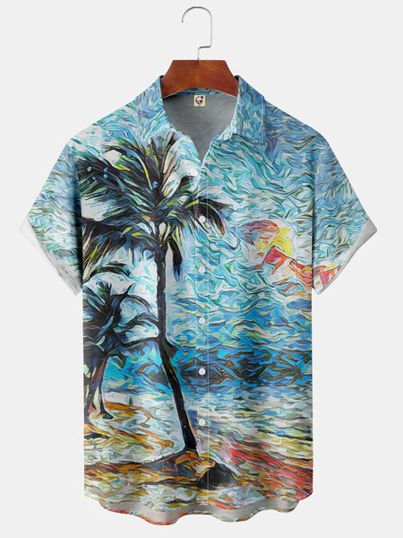

Coconut Tree Chest Pocket Short Sleeve Hawaiian Shirt, Blue, Short Sleeve Shirts