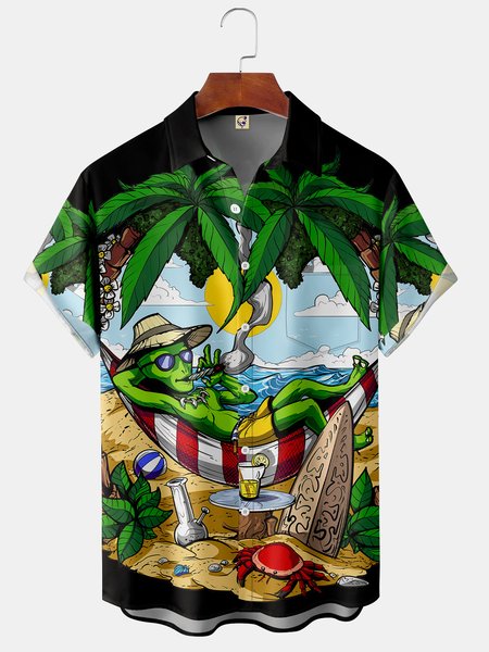 

Alien Chest Pocket Short Sleeve Hawaiian Shirt, Black, Short Sleeve Shirts