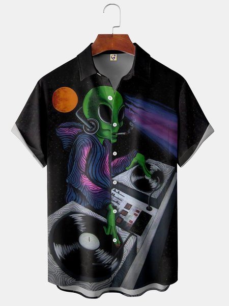 

Alien Chest Pocket Short Sleeve Hawaiian Shirt, Black, Short Sleeve Shirts