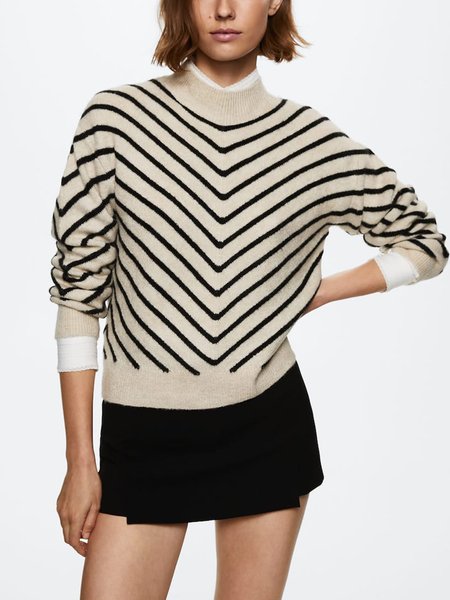 

Acrylic Loose Half Turtleneck Sweater, Black, Pullovers
