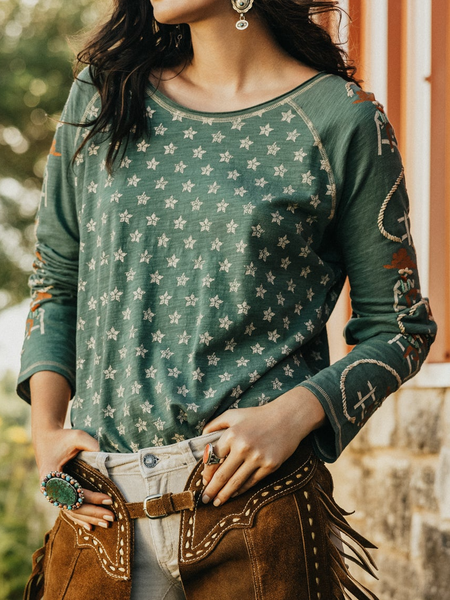 

Star Regular Fit Crew Neck T-Shirt, Green, Tops