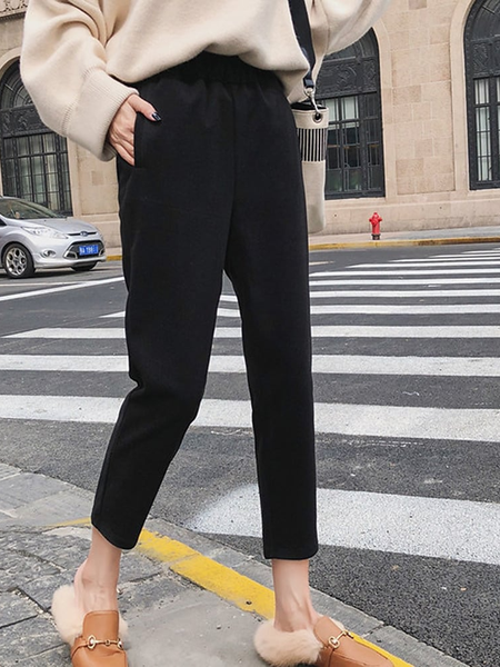 

Casual Cotton-Blend Casual Pants, Black, Pants