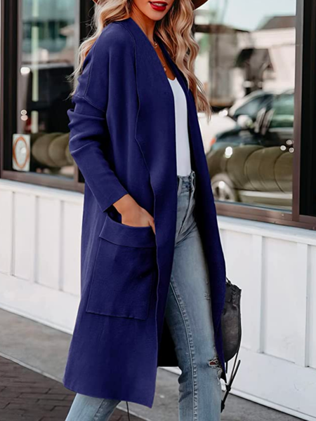 

Plain Casual Cross Neck Other Coat, Blue, Outerwear