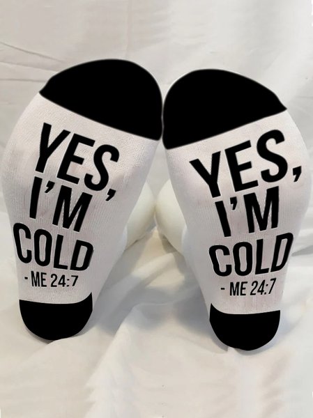 Yes I'm Cold Casual Alphabet Print Socks, White, Socks