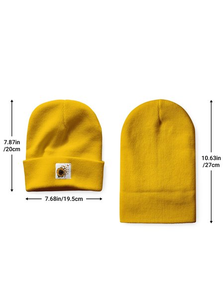 Sunflower Butterfly Floral Graphic Beanie Hat, Yellow, Hats