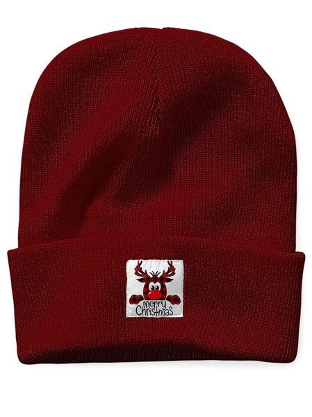 

Funny Buffalo Reindeer Christmas Graphic Beanie Hat, Wine red, Hats