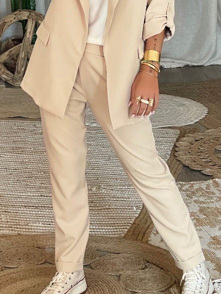 

Casual Regular Fit Plain Fashion Tailored Pants, Beige, Pants