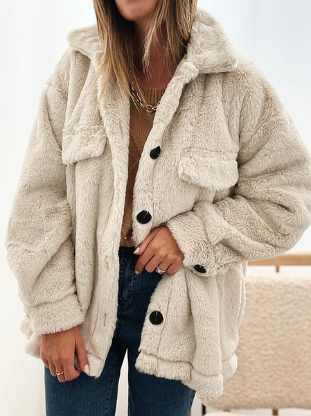 

Shawl Collar Casual Teddy Jacket, Apricot, Outerwear