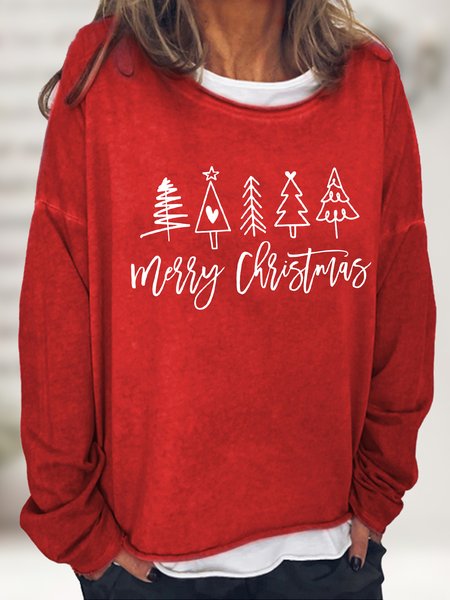

Women's Christmas Tree Crew Neck Loose Sweatshirt, Red, Hoodies&Sweatshirts
