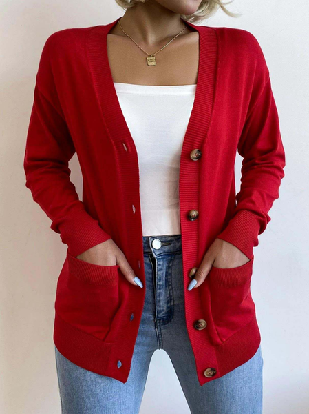 

Casual Plain Shawl Collar Duster Cardigan, Red, Outerwear