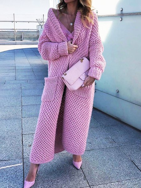 

Shawl Collar Long sleeve Sweater Coat, Pink, Cardigans