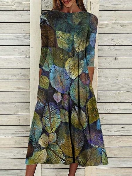 

Leaf Loose Crew Neck Dresses, Multicolor, Dresses