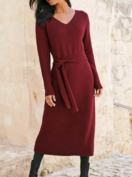 

Casual Dresses With Belt, Wine red, Dresses