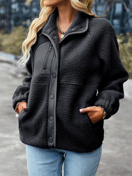

Women's Teddy Coat Fleece Jacket Street Daily Going out Winter Regular Fit Windproof Warm Coat, Black, Outerwear