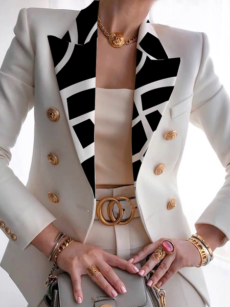 

Loose Lapel Collar Abstract Urban Lapel Collar Long sleeve Blazer, White, Blazers