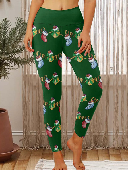 

Lilicloth x Iqs Christmas Sock Pattern Women's Tummy Control Leggings, As picture, Leggings