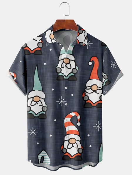 

Big Size Gnomes Chest Pocket Short Sleeve Hawaiian Shirt., Dark blue, Short Sleeve Shirts