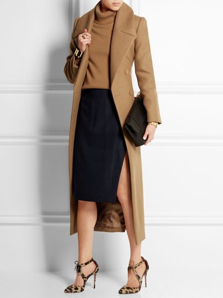 

Plain Simple Long Sleeve Overcoat, Khaki, Coats