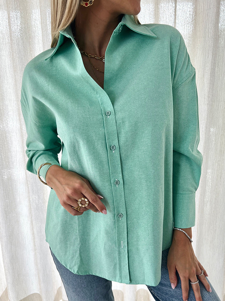 

Casual Regular Fit Plain Shawl Collar Blouse, Green, Shirts & Blouses