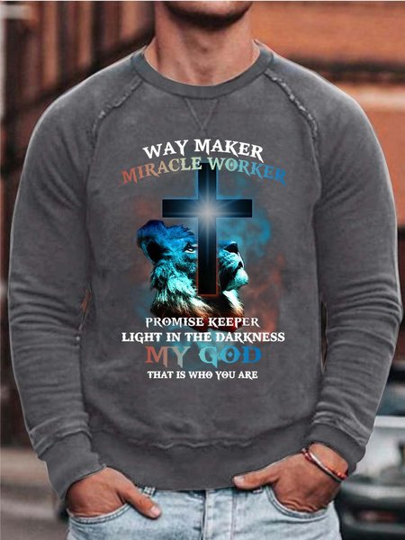 

Men Way Maker Miracle Worker Promise Keeper Light In The Darkness My God That Is Who You Are Crew Neck Loose Sweatshirt, Gray, Hoodies&Sweatshirts