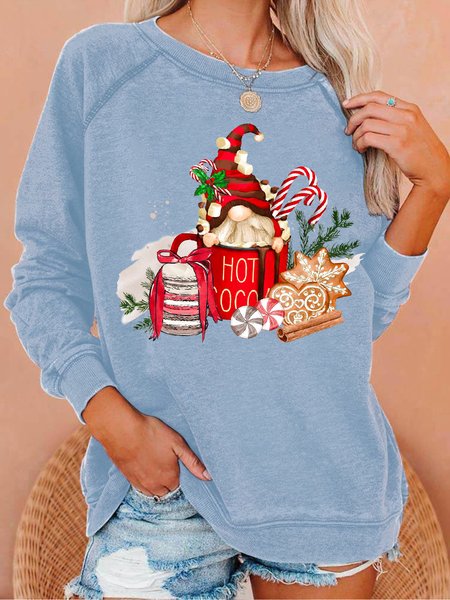 

Women's Christmas Gnome Loose Casual Sweatshirt, Light blue, Hoodies&Sweatshirts