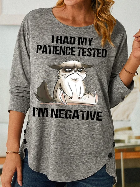 

Womens I Had My Patience Tested I'm Negative Cat Funny Sarcasm Top, Gray, Long sleeves