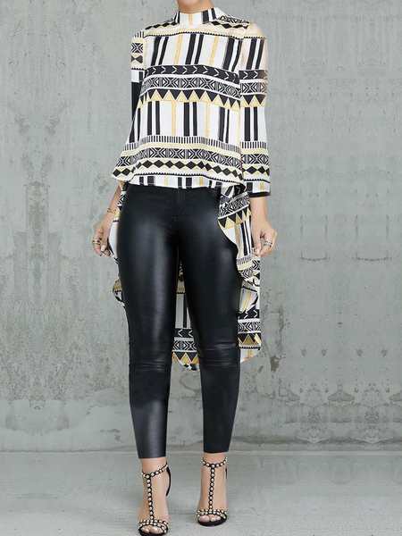 

Loose Stand Collar Three Quarter Geometric Blouse, Multicolor, Blouses and Shirts