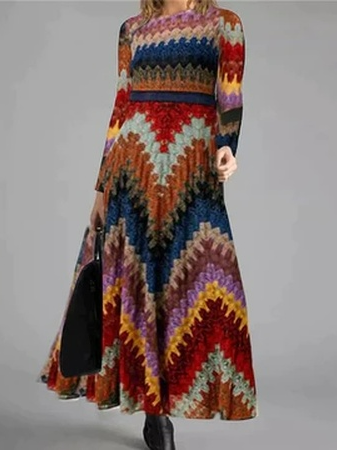 

Crew Neck Geometric Loose Dresses, Multicolor, Dresses