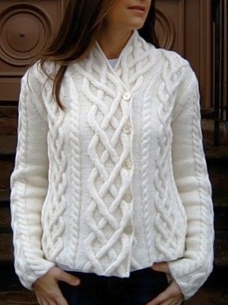 

Long sleeve Cross Neck Casual Sweater Coat, White, Cardigans