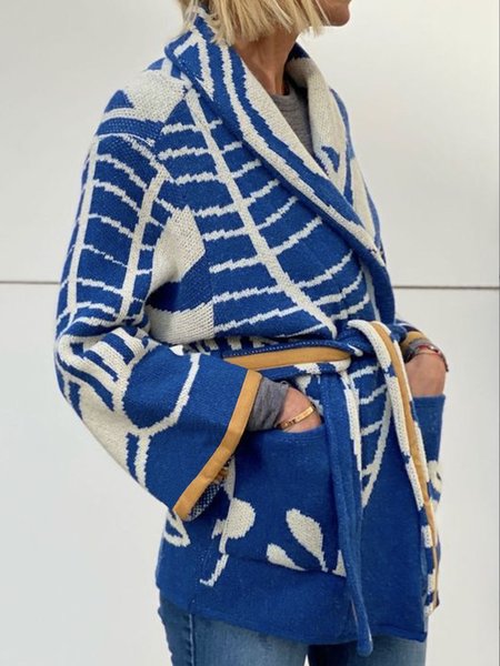 

Daily Long sleeve Elegant Regular Fit Sweater Coat, Blue, Cardigans