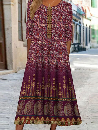 

Cotton-Blend Crew Neck Loose Dresses, Multicolor, Dresses