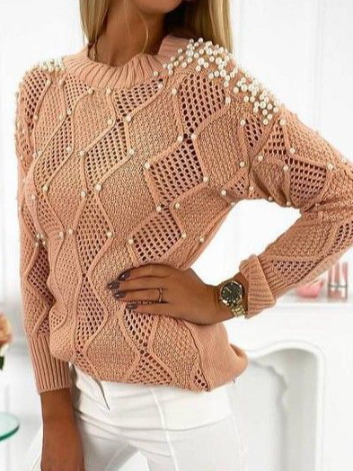 

Wool/Knitting Plain Crew Neck Sweater, Camel, Sweaters