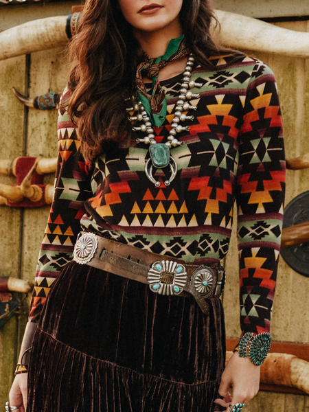 

Ethnic Crew Neck Casual T-Shirt, Multicolor, T-Shirts