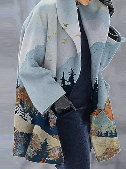 

Loose Landscape Painting Woolen Other Coat, Multicolor, Coats