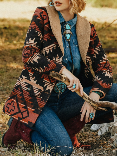 

Boho Ethnic Loose Woolen Shawl Collar Other Coat, Multicolor, Outerwear