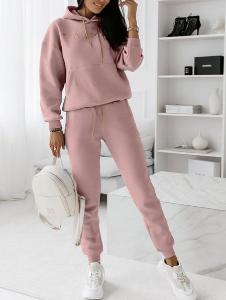 

Casual Loose Hoodie & Sweater Pants Two Piece Set, Dusty pink, Suit Set