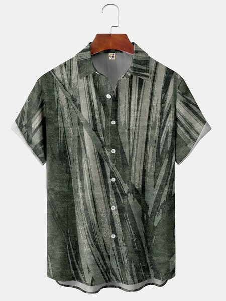 

Striped Chest Pocket Short Sleeve Hawaiian Shirt, Dark green, Short Sleeve Shirts