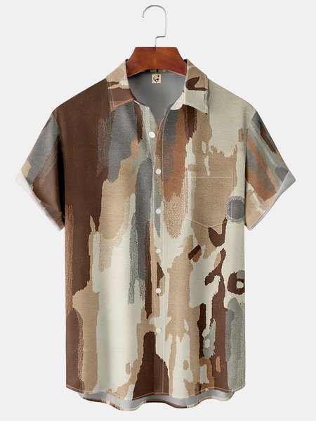

Contrast Color Chest Pocket Short Sleeve Hawaiian Shirt, Khaki, Short Sleeve Shirts