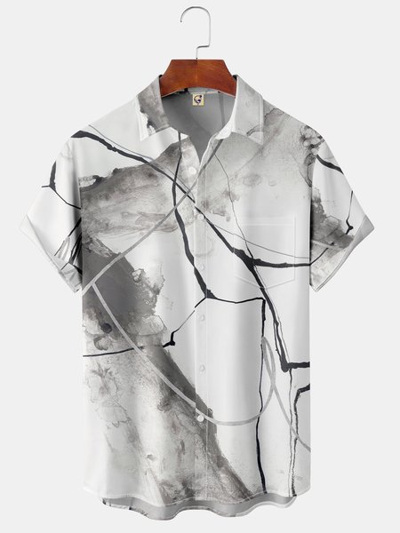 

Marbling Chest Pocket Short Sleeve Shirt, White, Men Shirts