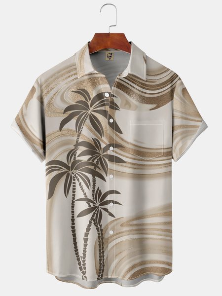 

Coconut Tree Chest Pocket Short Sleeve Hawaiian Shirt, Khaki, Short Sleeve Shirts