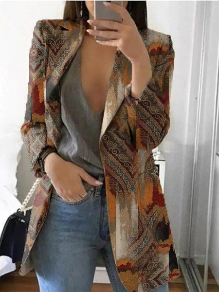 

Women's Blazer OL Style Elegant Modern Office Vacation Work Coat Fall Winter Open Front Turndown Regular Fit Blazer, Brown, Outerwear