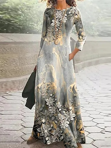 

Loose Crew Neck Floral Dresses, Multicolor, Dresses