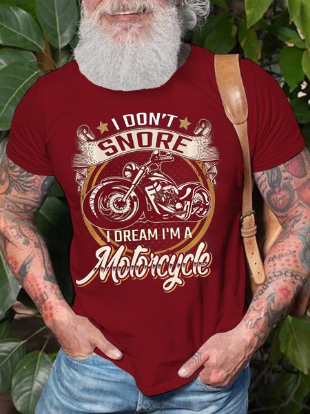 

Men's Don't Snore I Dream I'm Motorcycle Funny Casual Text Letters T-Shirt, Red, T-shirts