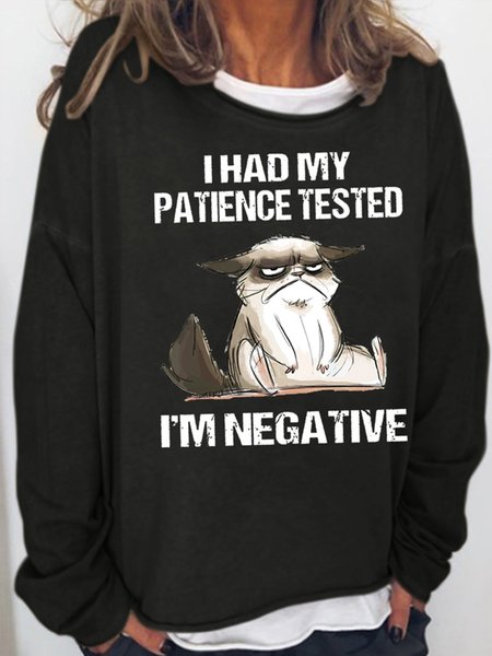 

Women's I Had My Patience Tested I'm Negative Cat, Funny Sarcasm Casual Sweatshirt, Black, Hoodies&Sweatshirts