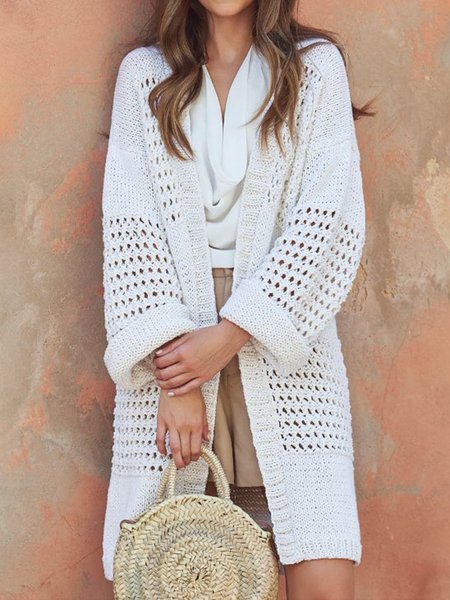 

Casual Wool/Knitting Sweater Coat, White, Outerwear