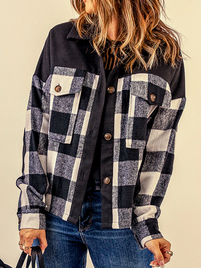 

Cotton-Blend Loose Shirt Collar Jacket, Multicolor, Outerwear