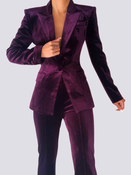 

Plain Regular Fit Urban Long Sleeve Blazer, Purple red, Outerwear