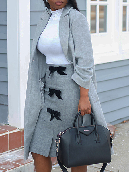 

Loose Urban Lapel Collar Long sleeve Mid-long Overcoat, Gray, Coats