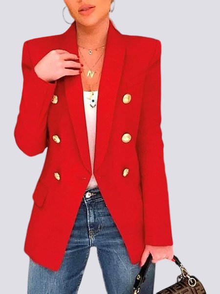 

Simple Long Sleeve Lapel Collar Blazer, Red, Outerwear